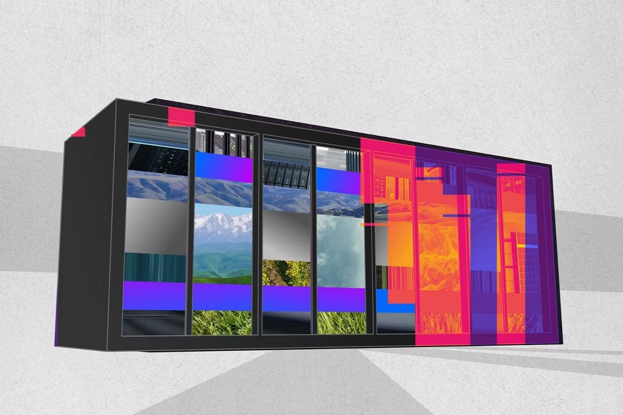 Purple to black gradient background with the word 'ai' with semi-transparent ai-generated imagery