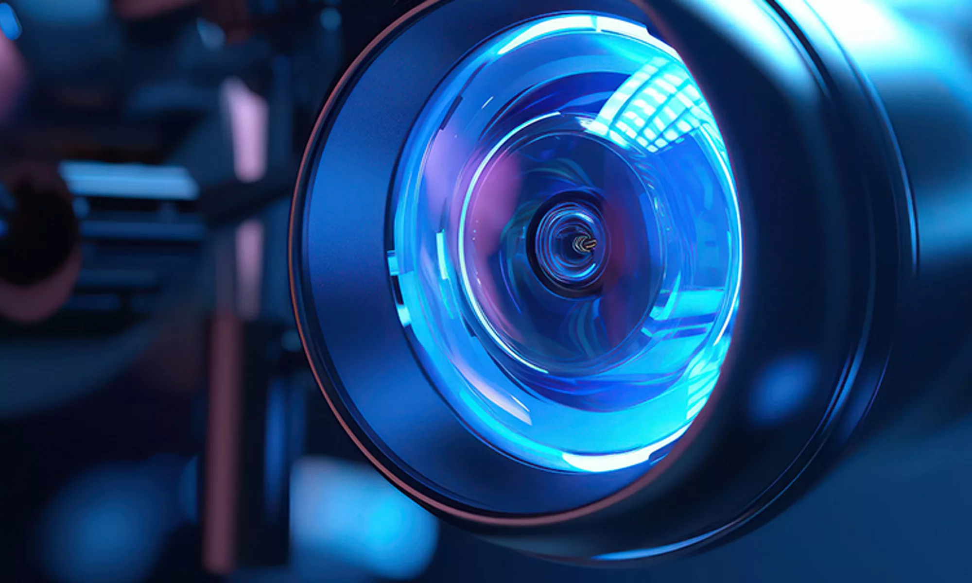 以藍色醒目標示的安全監控攝影機特寫