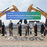 Group of people along with CEO Sanjay Mehrotra standing on the stage and posing for the ground breaking