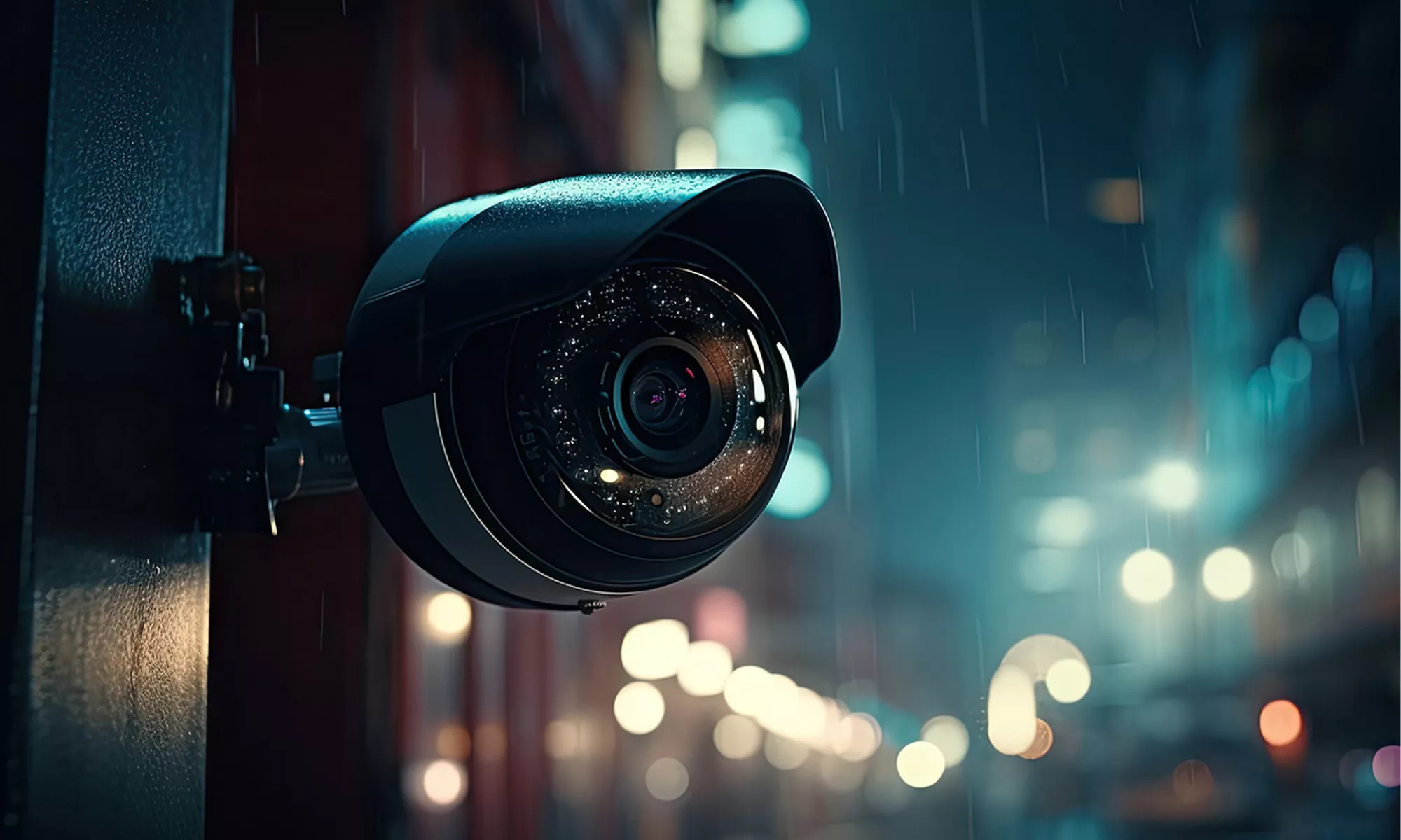 夜間建築物外部的影像安全監控攝影機