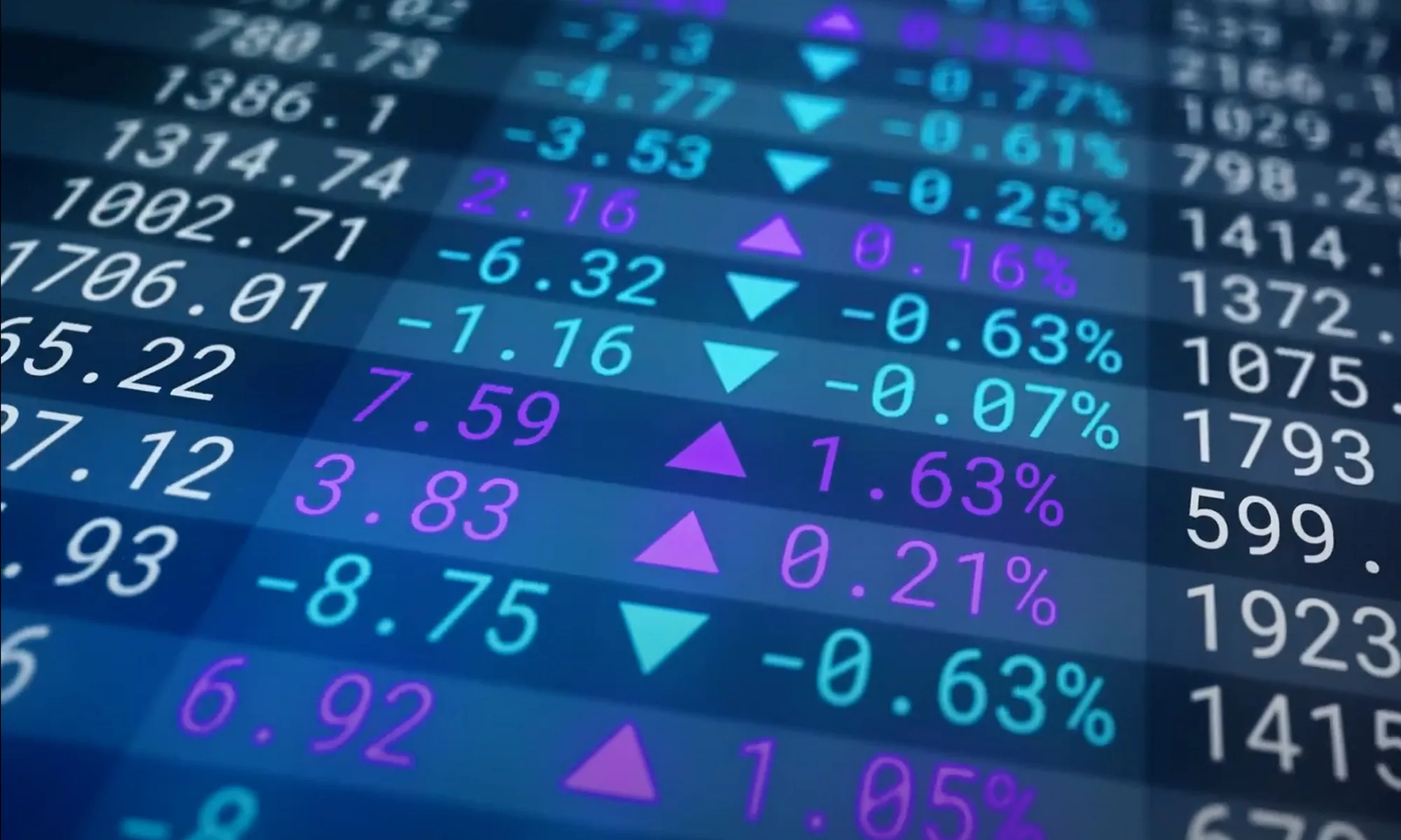 粉紅色和藍色色調的數位股票標誌